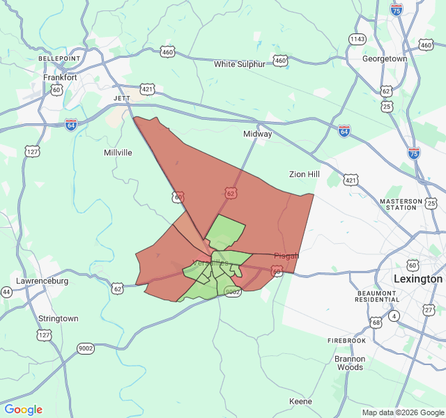 Map of septic coverage in Versailles, KY