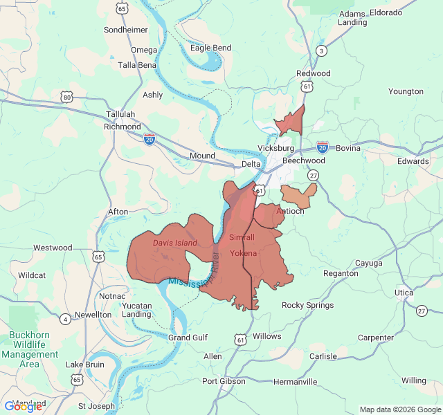 Map of septic coverage in Vicksburg, MS