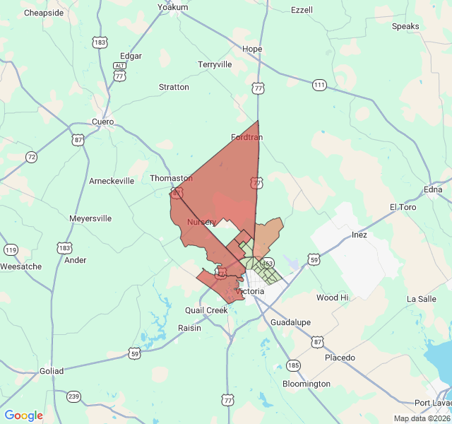 Map of septic coverage in Victoria, TX