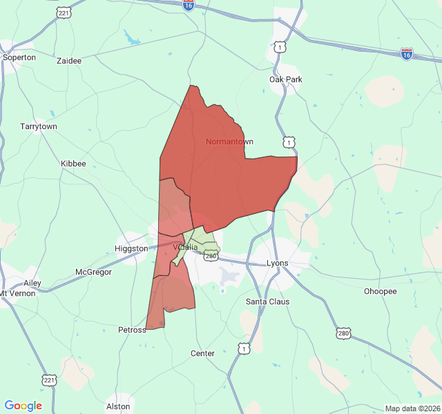 Map of septic coverage in Vidalia, GA