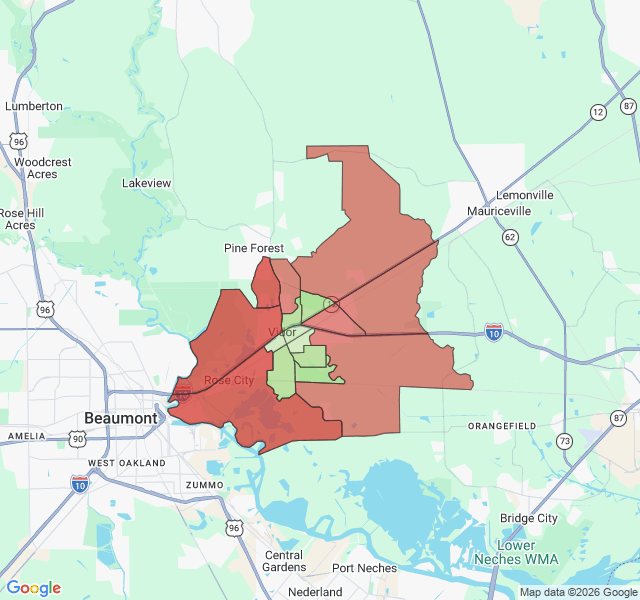 Map of septic coverage in Vidor, TX