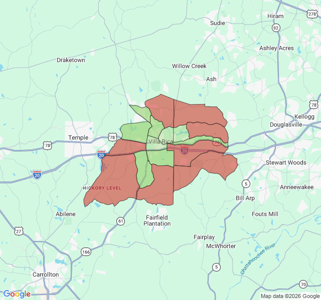 Map of septic coverage in Villa Rica, GA