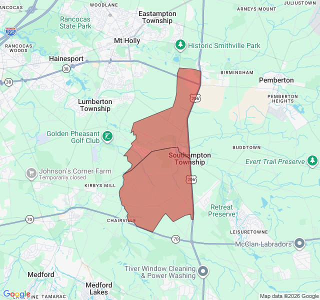 Map of septic coverage in Vincentown, NJ