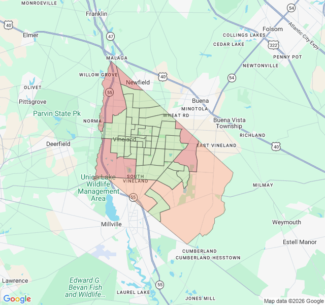 Map of septic coverage in Vineland, NJ