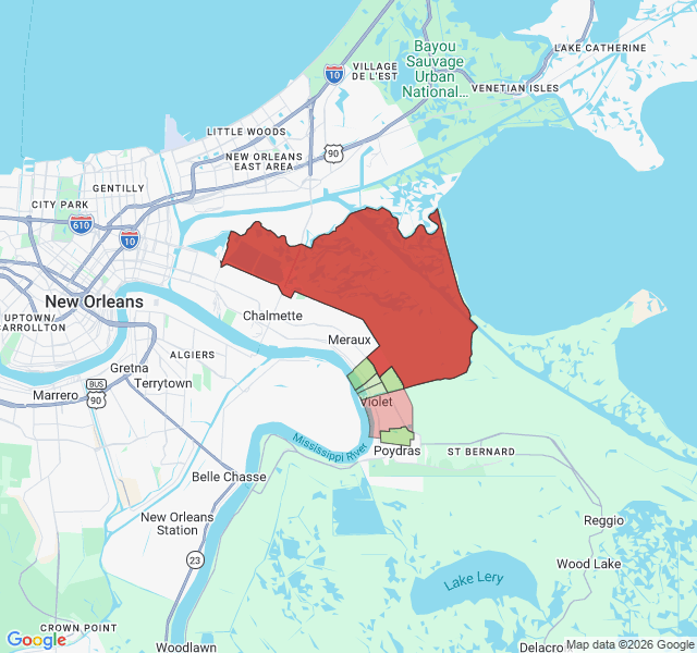 Map of septic coverage in Violet, LA