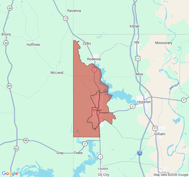 Map of septic coverage in Vivian, LA