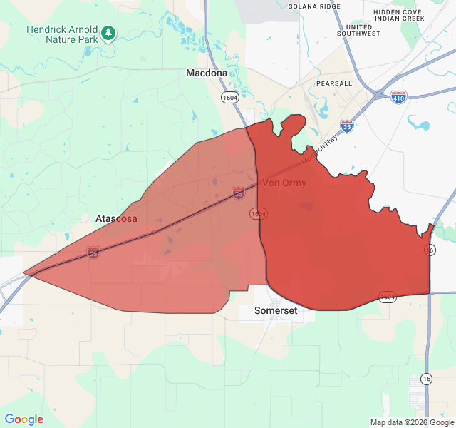 Map of septic coverage in Von Ormy, TX