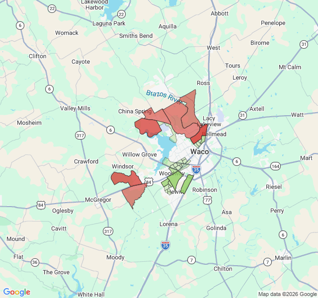 Map of septic coverage in Waco, TX