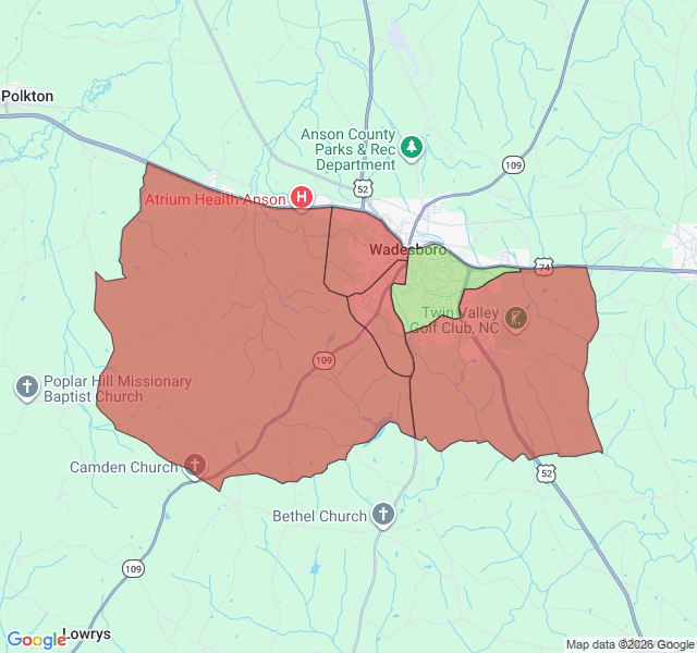 Map of septic coverage in Wadesboro, NC