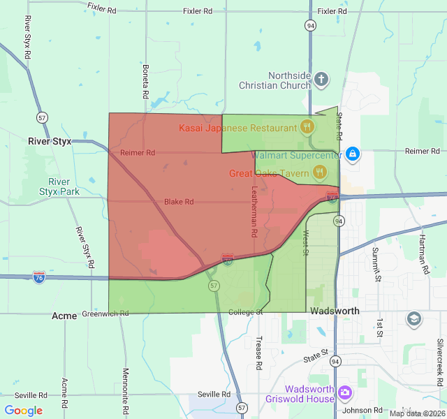 Map of septic coverage in Wadsworth, OH