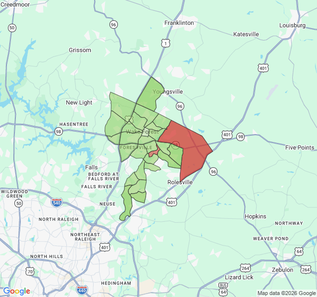 Map of septic coverage in Wake Forest, NC