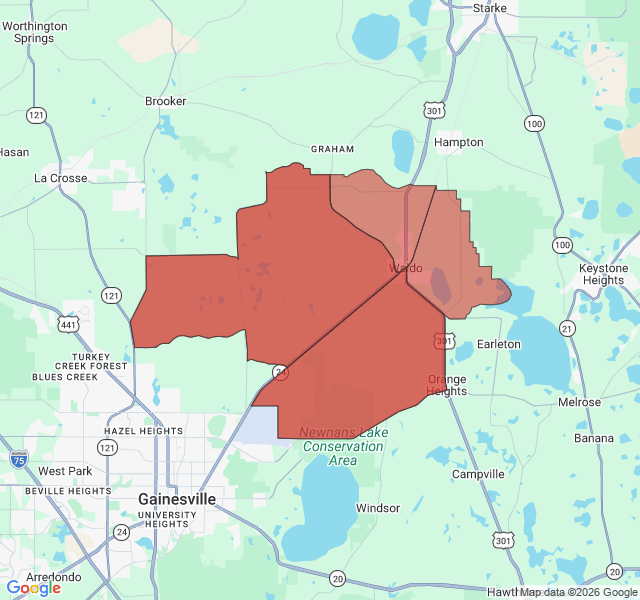 Map of septic coverage in Waldo, FL