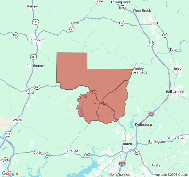 Map of septic coverage in Waleska, GA