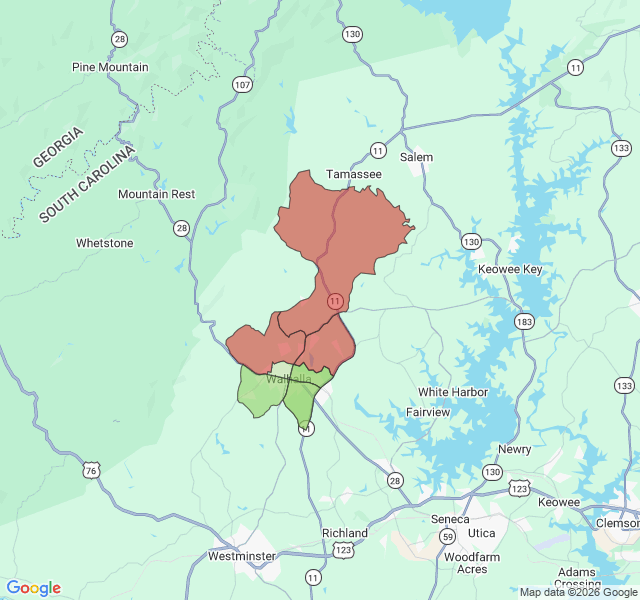 Map of septic coverage in Walhalla, SC
