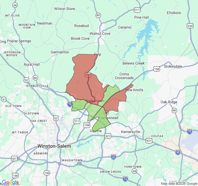 Map of septic coverage in Walkertown, NC