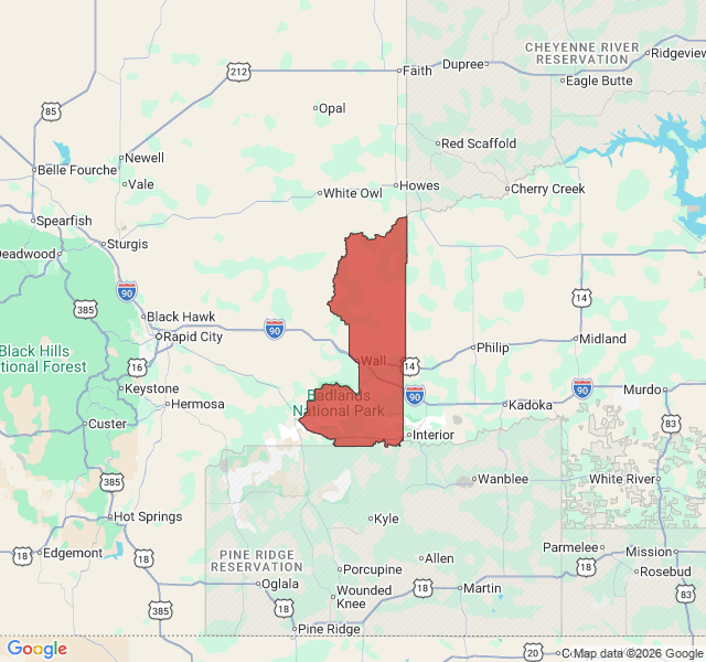Map of septic coverage in Wall, SD