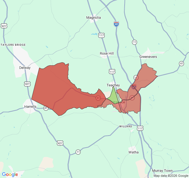 Map of septic coverage in Wallace, NC