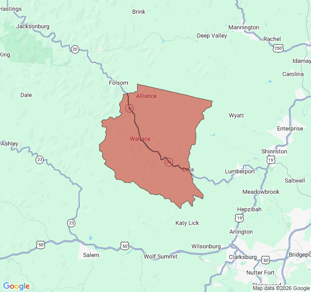 Map of septic coverage in Wallace, WV