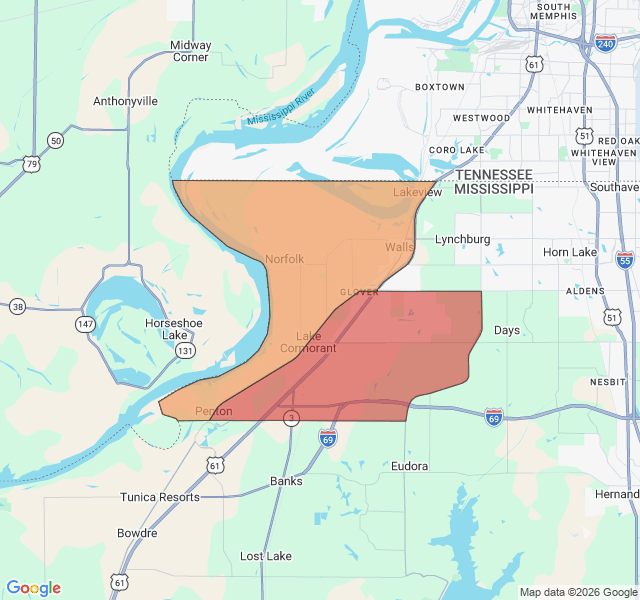 Map of septic coverage in Walls, MS