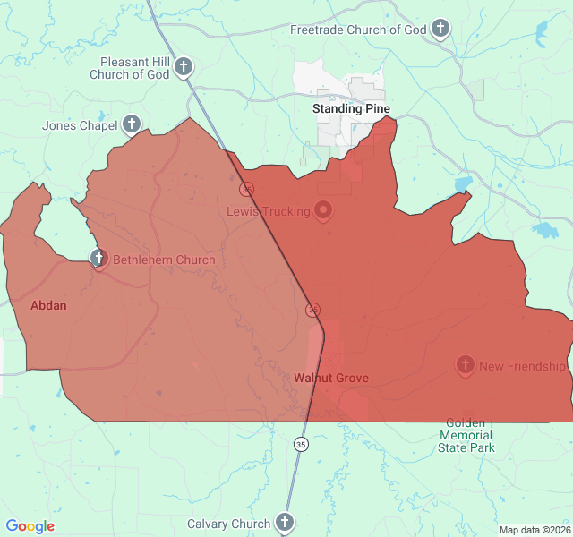 Map of septic coverage in Walnut Grove, MS