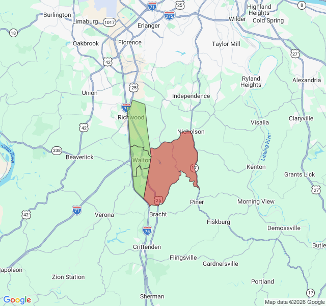 Map of septic coverage in Walton, KY