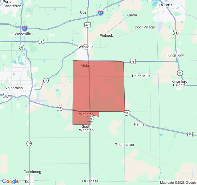 Map of septic coverage in Wanatah, IN