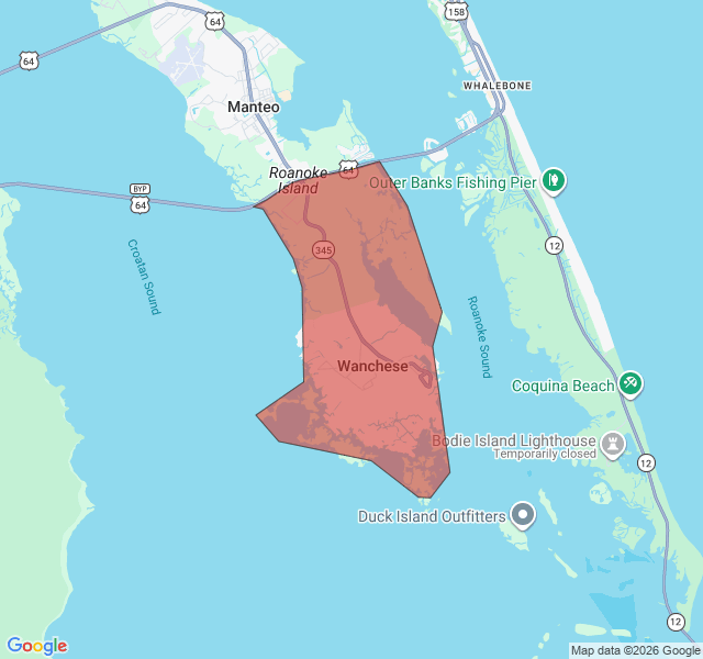 Map of septic coverage in Wanchese, NC