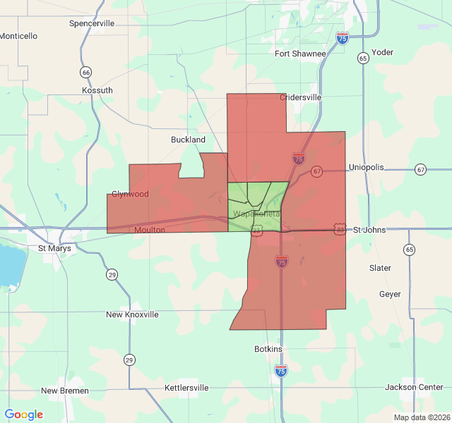 Map of septic coverage in Wapakoneta, OH