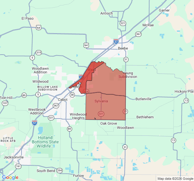 Map of septic coverage in Ward, AR