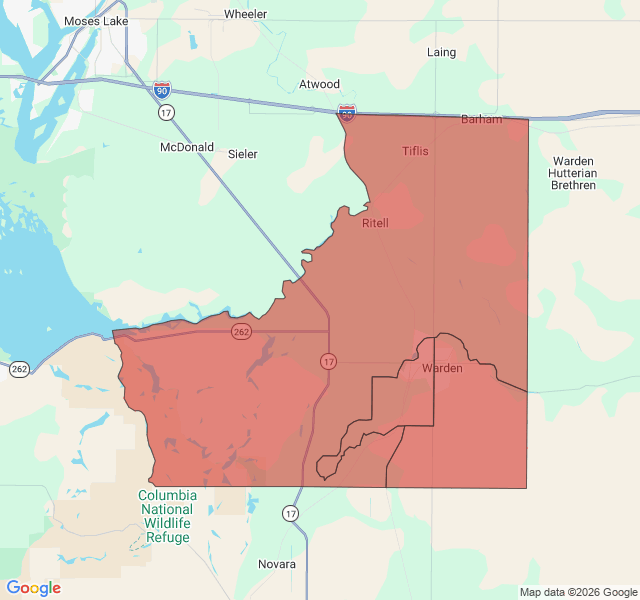 Map of septic coverage in Warden, WA
