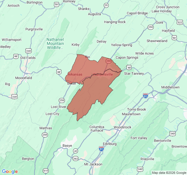 Map of septic coverage in Wardensville, WV