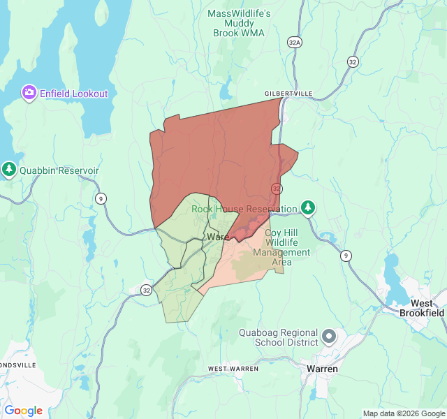 Map of septic coverage in Ware, MA
