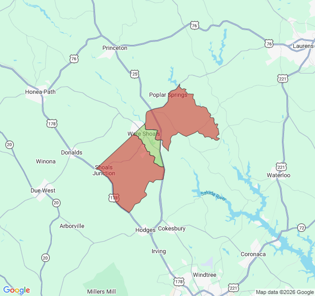 Map of septic coverage in Ware Shoals, SC