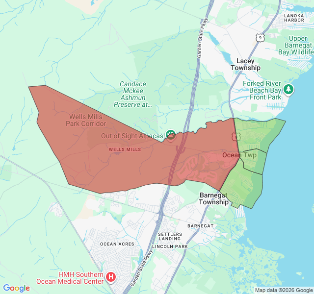 Map of septic coverage in Waretown, NJ