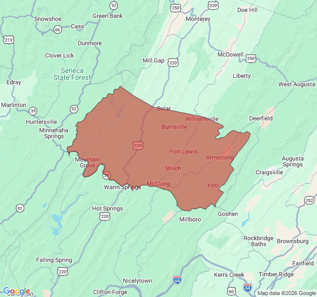 Map of septic coverage in Warm Springs, VA