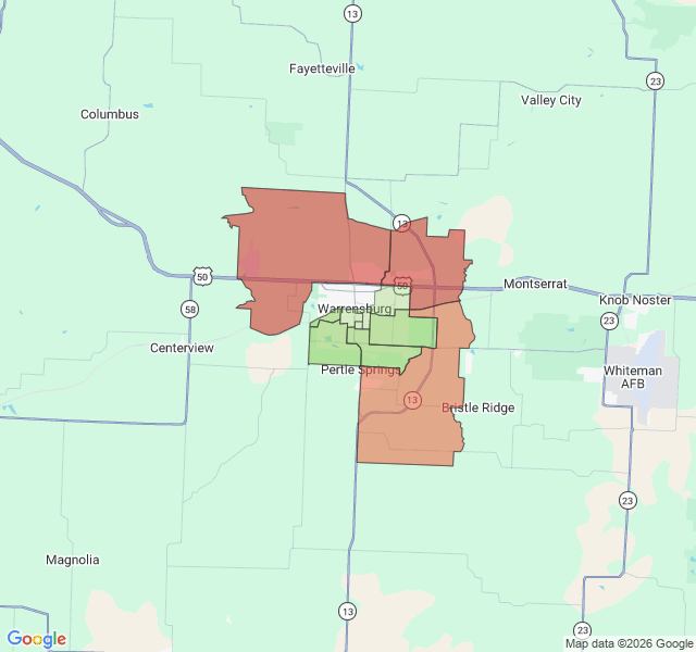 Map of septic coverage in Warrensburg, MO