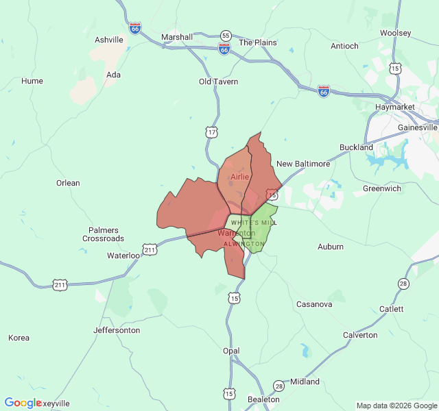 Map of septic coverage in Warrenton, VA