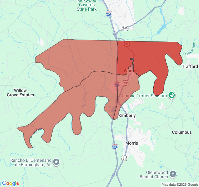 Map of septic coverage in Warrior, AL