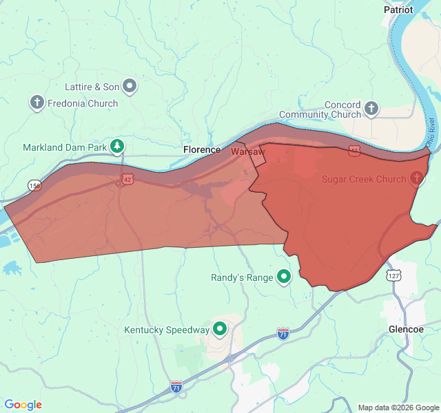 Map of septic coverage in Warsaw, KY