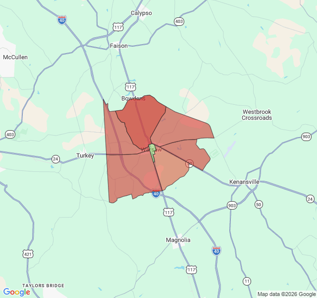 Map of septic coverage in Warsaw, NC