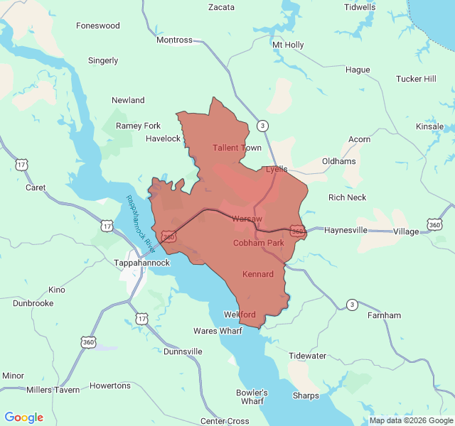 Map of septic coverage in Warsaw, VA