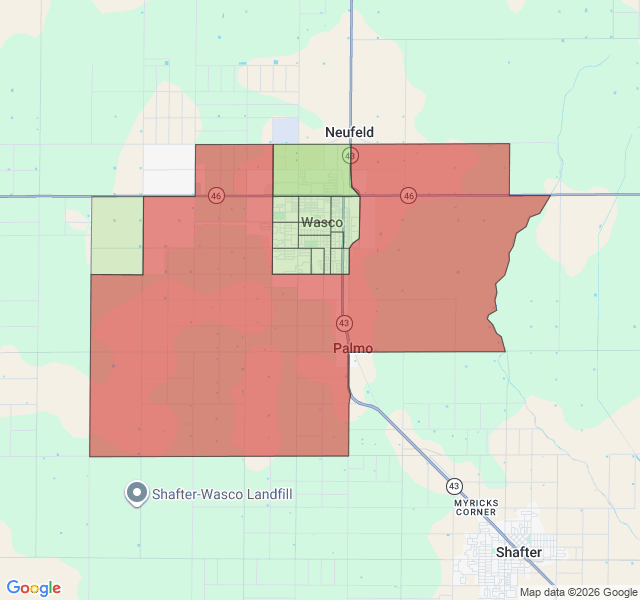 Map of septic coverage in Wasco, CA