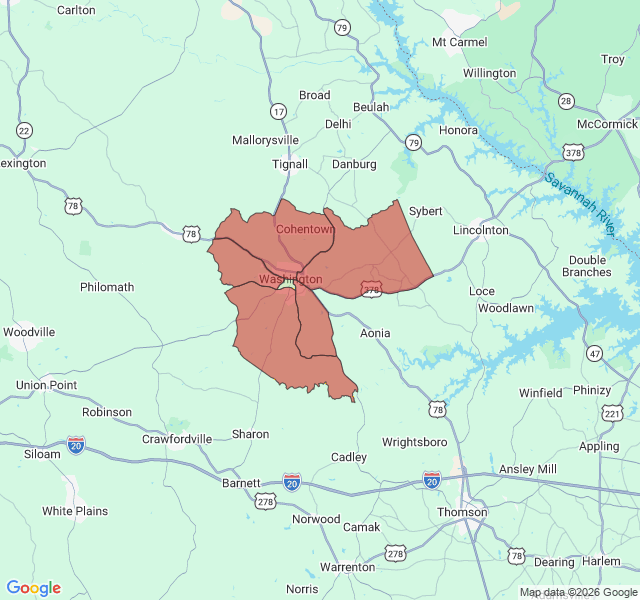 Map of septic coverage in Washington, GA