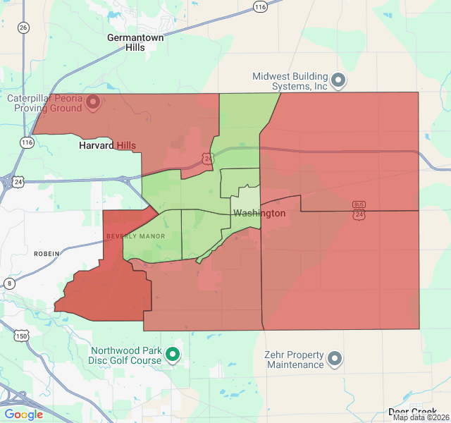 Map of septic coverage in Washington, IL