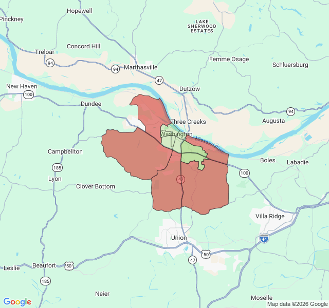 Map of septic coverage in Washington, MO