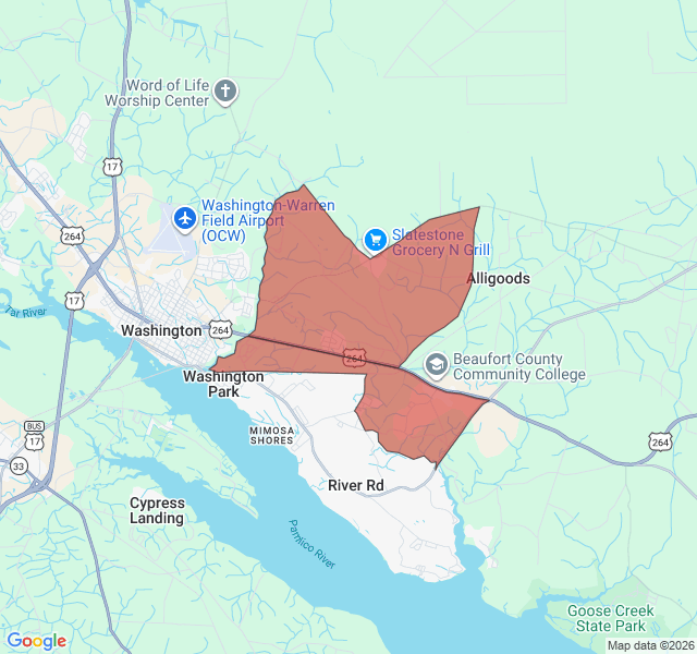 Map of septic coverage in Washington, NC
