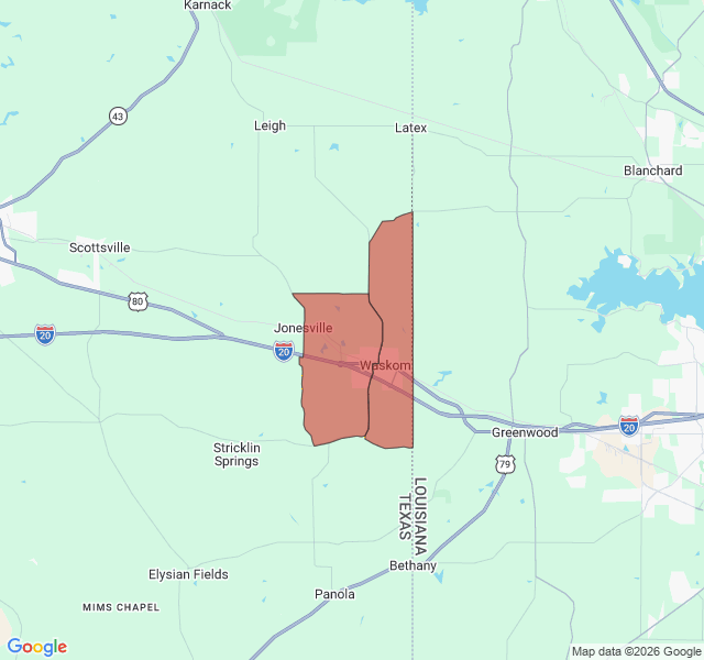 Map of septic coverage in Waskom, TX