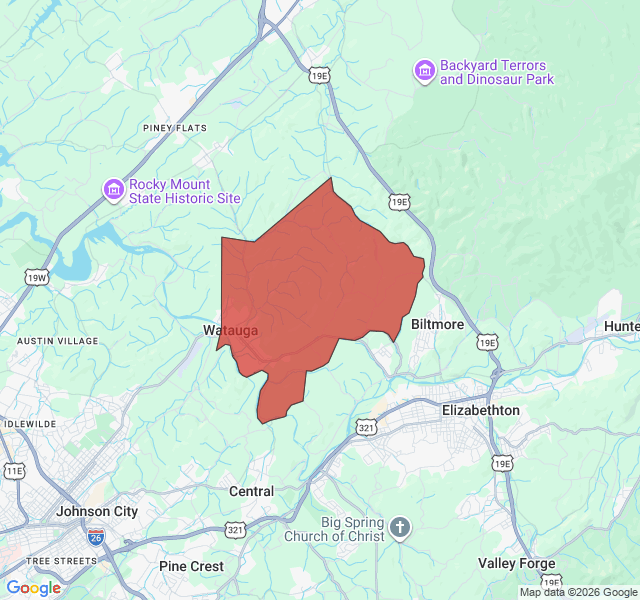 Map of septic coverage in Watauga, TN