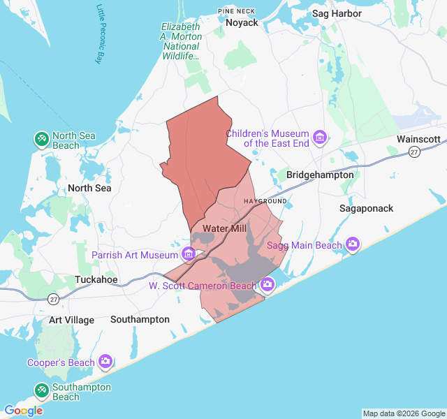 Map of septic coverage in Water Mill, NY