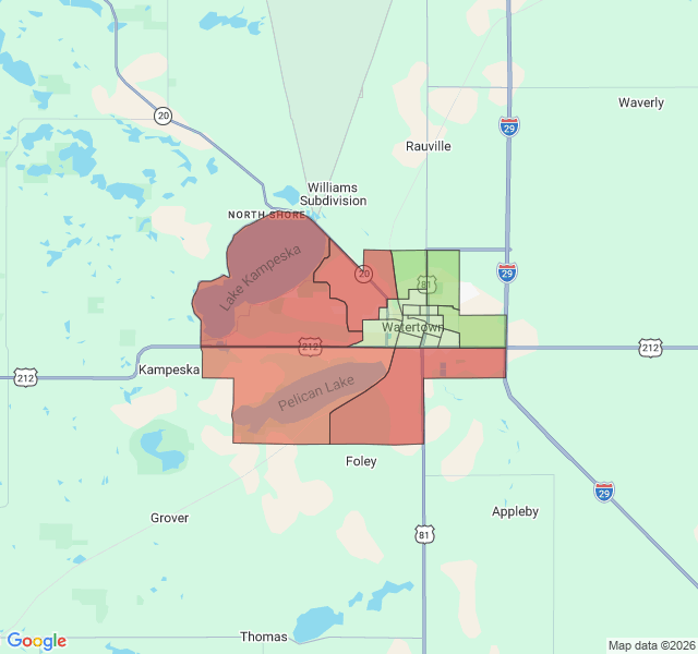 Map of septic coverage in Watertown, SD